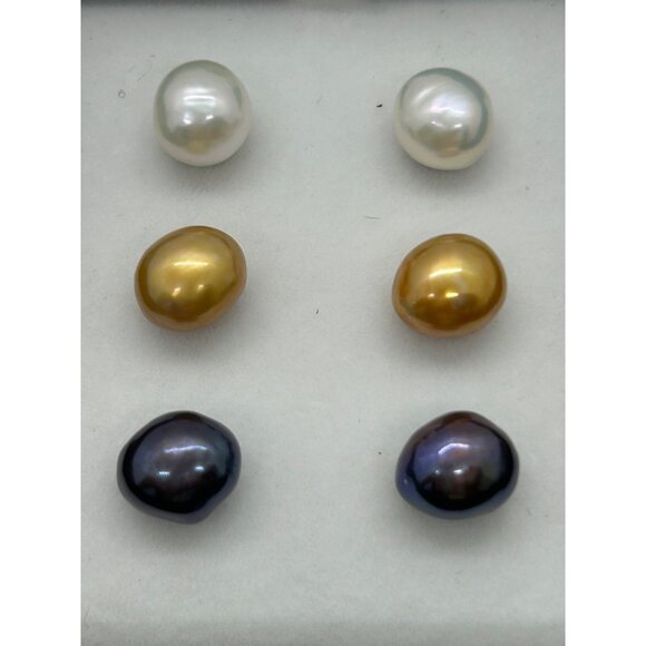 Honora Collection Freshwater Potato Pearl Stud Earrings Set in White Gold Black - Picture 5 of 16